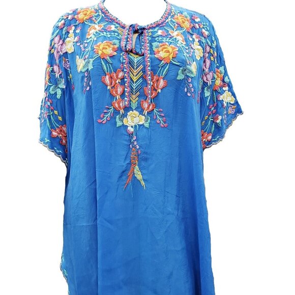 Johnny Was Women's Rayon Multicolor Embroidered Poncho Frnch Blue - C14518-5 - Picture 1 of 1